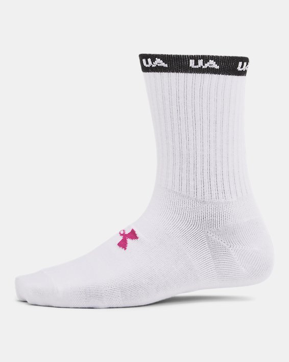 Women's UA Essential 3-Pack Mid Crew Socks in White image number 3